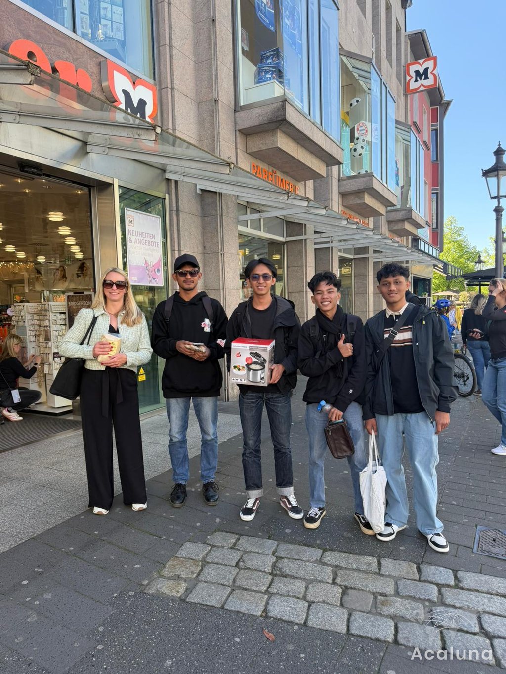 Apprentices spending free time together in a German city