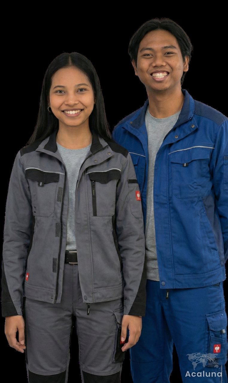 Dua peserta Ausbildung dari Indonesia dengan pakaian kerja